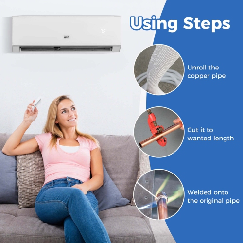 Costway 50 FT Air Conditioning Copper Tubing Hose Extension for Mini Split AC Includes 1/4 inch & 1/2 inch O.D. pipes