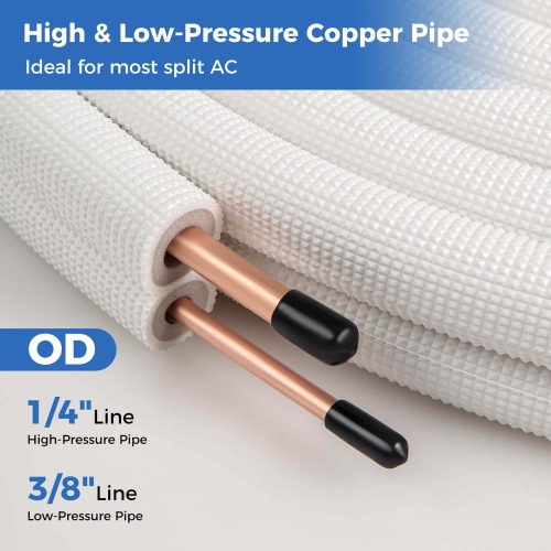 Costway 50 FT Air Conditioning Copper Tubing Hose Extension for Mini Split AC Includes 1/4 inch & 3/8 inch O.D. pipes