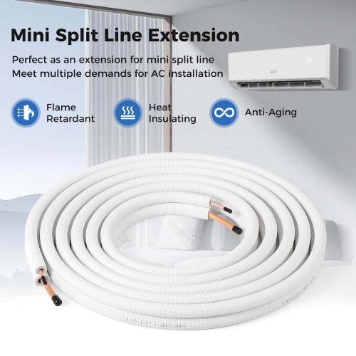 Costway 25 FT Air Conditioning Copper Tubing Hose Extension for Mini Split AC Includes 1/4 inch & 1/2 inch O.D. pipes
