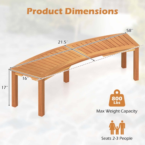 Banc courbé extérieur 4 PCS avec siège à lattes en bois d'acacia massif pour la cour de Costway