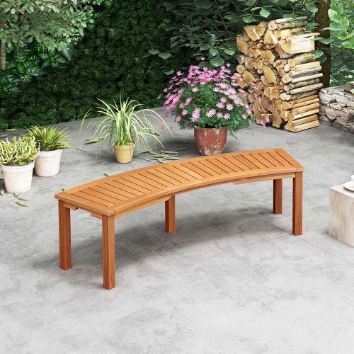 Banc courbé extérieur 4 PCS avec siège à lattes en bois d'acacia massif pour la cour de Costway