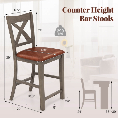 Costway 4 PCS 24" Counter Height Stools Bar Stools with Faux Leather Upholstered Seat