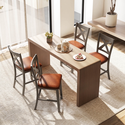 Costway 4 PCS 24" Counter Height Stools Bar Stools with Faux Leather Upholstered Seat