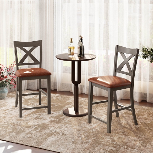 Costway 2 PCS 24" Counter Height Stools Bar Stools with Faux Leather Upholstered Seat