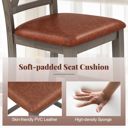 Costway 2 PCS 24" Counter Height Stools Bar Stools with Faux Leather Upholstered Seat