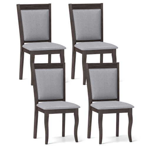 Costway Wood Dining Chairs Set of 4 with Rubber Wood Frame Padded Seat High Backrest