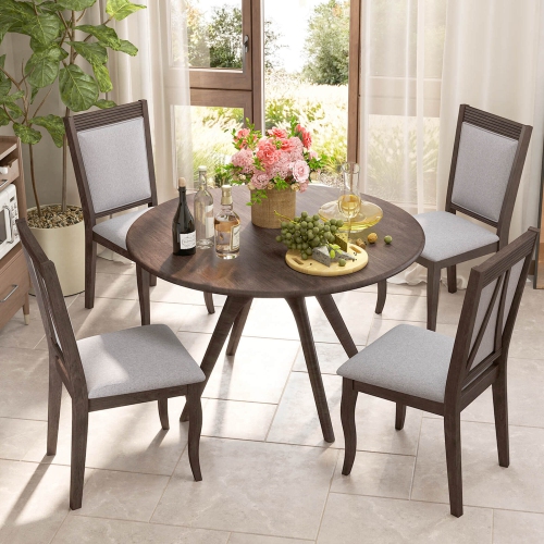 Costway Wood Dining Chairs Set of 4 with Rubber Wood Frame Padded Seat High Backrest
