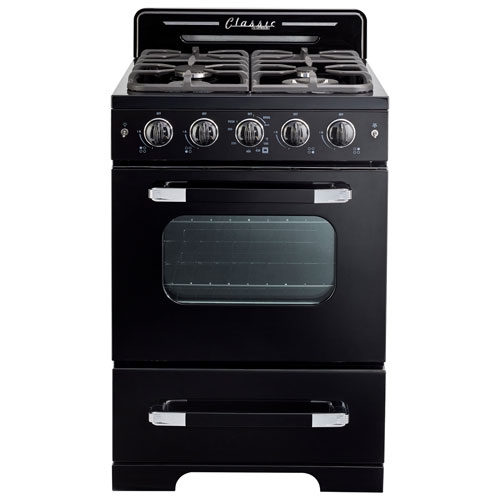 Unique Classic Retro 24" 2.9 Cu. Ft. Fan Convection Freestanding Gas Range - Midnight Black
