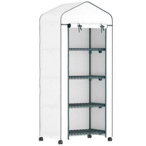 Serre portative Outsunny, 27 x 20 x 65&nbsp;po, tablettes et roulettes à 4 niveaux, serre à fleurs extérieur de maison chaude, cadre en acier,