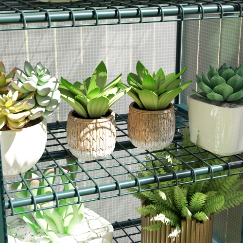 Serre portative Outsunny, 27 x 20 x 65&nbsp;po, tablettes et roulettes à 4 niveaux, serre à fleurs extérieur de maison chaude, cadre en acier,