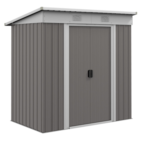 Outsunny 6' x 4' Outdoor Storage Shed, Metal Garden Tool Storage House Organizer with Lockable Sliding Doors and Vents for Backyard Patio Lawn, Light