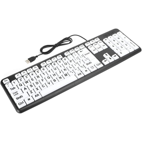 OECECA  Large Print Keyboard, USB Wired Old People Low Vision Keyboard With Large Print Keys for Seniors (Black) In White