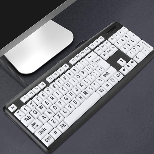 Large Print Keyboard, USB Wired Old People Low Vision Keyboard with White Large Print Keys for Seniors