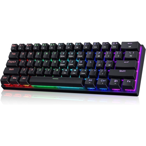 Portable 60% Mechanical Gaming Keyboard,60 Percent Wired Gamer Keyboard with Blue Switches,LED Customization Backlit,61 Keys Ultra-Compact Mini