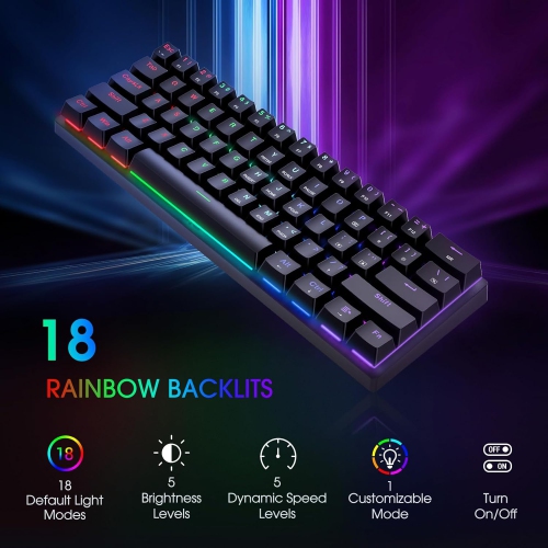 Portable 60% Mechanical Gaming Keyboard,60 Percent Wired Gamer Keyboard with Blue Switches,LED Customization Backlit,61 Keys Ultra-Compact Mini