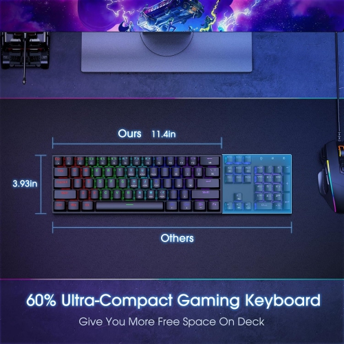 Portable 60% Mechanical Gaming Keyboard,60 Percent Wired Gamer Keyboard with Blue Switches,LED Customization Backlit,61 Keys Ultra-Compact Mini