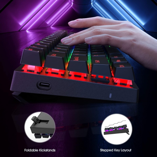 Portable 60% Mechanical Gaming Keyboard,60 Percent Wired Gamer Keyboard with Blue Switches,LED Customization Backlit,61 Keys Ultra-Compact Mini