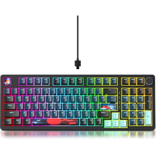 OECECA  96% Wired Gaming Keyboard Gasket Mount, Hot-Swappable RGB Mechanical Keyboard With Knob Control & Number Pad for Mac/win (98 Monster)