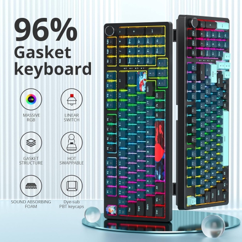 96% Wired Gaming Keyboard Gasket Mount, Hot-swappable RGB Mechanical Keyboard with Knob Control & Number Pad for Mac/Win