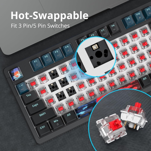 96% Wired Gaming Keyboard Gasket Mount, Hot-swappable RGB Mechanical Keyboard with Knob Control & Number Pad for Mac/Win