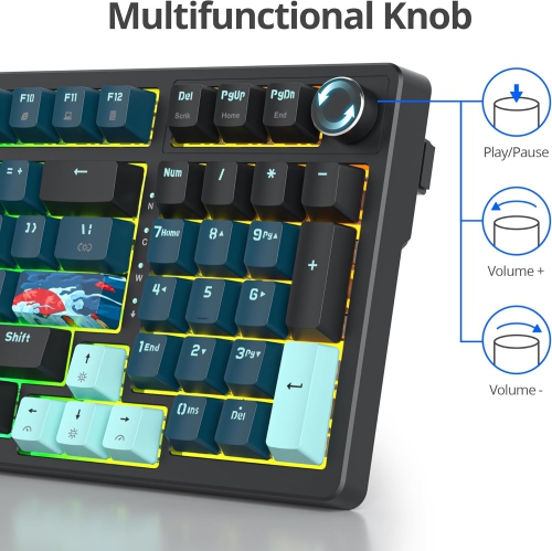 96% Wired Gaming Keyboard Gasket Mount, Hot-swappable RGB Mechanical Keyboard with Knob Control & Number Pad for Mac/Win