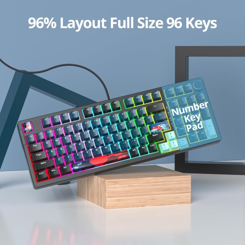 96% Wired Gaming Keyboard Gasket Mount, Hot-swappable RGB Mechanical Keyboard with Knob Control & Number Pad for Mac/Win