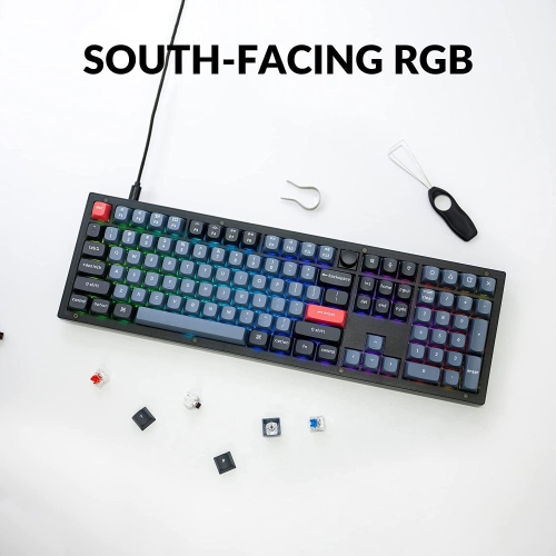 V6 Wired Custom Mechanical Keyboard Knob Version, QMK/VIA Full-Size Programmable with Hot-swappable K Pro Brown Switch Compatible for Mac Windows