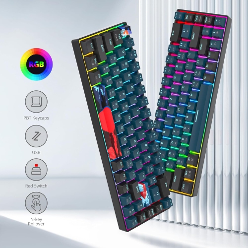 60% Wired Gaming Keyboard, 68 Keys Portable Mechanical Keyboard, Compact Mini Keyboard with RGB Backlit Red Switch PBT Keycaps for Win Laptop