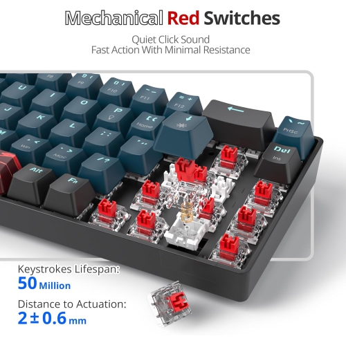 60% Wired Gaming Keyboard, 68 Keys Portable Mechanical Keyboard, Compact Mini Keyboard with RGB Backlit Red Switch PBT Keycaps for Win Laptop