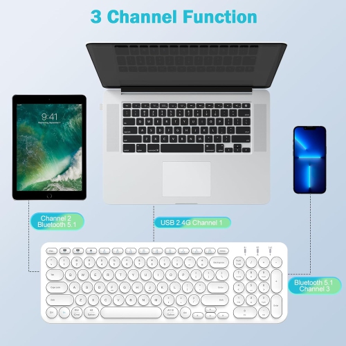Wireless Bluetooth Keyboard Rechargeable, Slim Sleek Design, Bluetooth & USB Multi-Device Switching, Quiet Typing, Separate Numeric Keypad, for