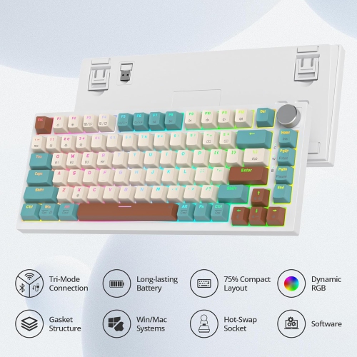 400PRO 75% Wireless Mechanical Keyboard with Knob, Gasket Hot Swappable RGB Gaming Keyboard, Bluetooth/2.4GHz/USB-C Custom Keyboard with Pre-lubed