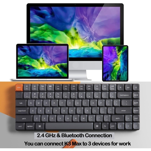 K3 Max Ultra-Slim Wireless Mechanical Keyboard, QMK/VIA Programmable Bluetooth 5.1/2.4 GHz/Wired with White Backlight Low Profile Gateron Mechanical