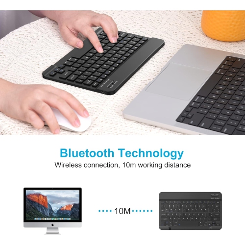 Ultra-Slim Bluetooth Wireless Keyboard, Portable Mini Rechargeable Keyboard for iPad, iPhone, Tablet, Laptop, MacBook, Multi-Device Keyboard