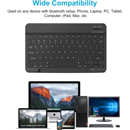 Ultra-Slim Bluetooth Wireless Keyboard, Portable Mini Rechargeable Keyboard for iPad, iPhone, Tablet, Laptop, MacBook, Multi-Device Keyboard