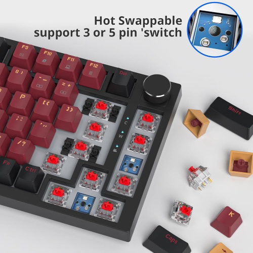 Wired 75% Percent Hot Swappable Mechanical Keyboard, Red Switch, TKL Mechanical Keyboard, Gasket Mount, RGB Backlit Compact Gaming Keyboard with