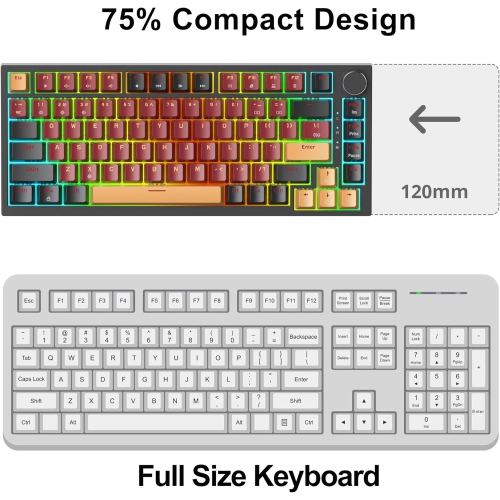 Wired 75% Percent Hot Swappable Mechanical Keyboard, Red Switch, TKL Mechanical Keyboard, Gasket Mount, RGB Backlit Compact Gaming Keyboard with