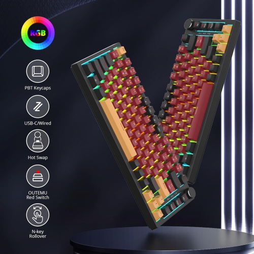 Wired 75% Percent Hot Swappable Mechanical Keyboard, Red Switch, TKL Mechanical Keyboard, Gasket Mount, RGB Backlit Compact Gaming Keyboard with