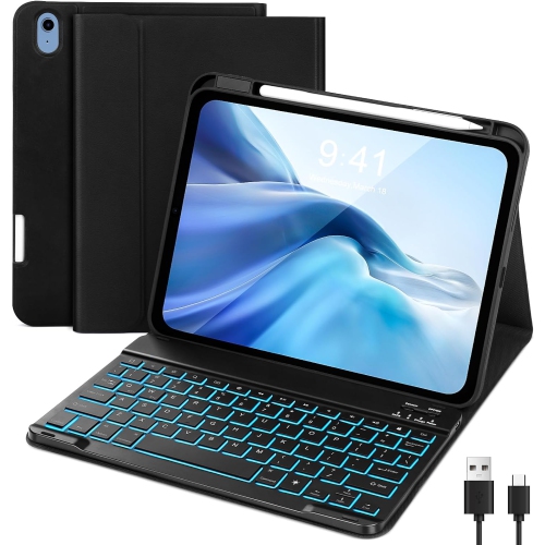 iPad 10th Generation Keyboard Case, iPad 10.9 inch 2022 Case with Keyboard, Detachable Keyboard Case for iPad 10th Gen, 7 Colors Backlit, 2 Bluetooth