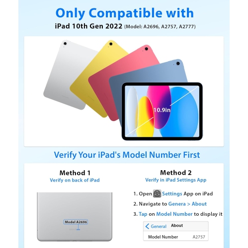 iPad 10th Generation Keyboard Case, iPad 10.9 inch 2022 Case with Keyboard, Detachable Keyboard Case for iPad 10th Gen, 7 Colors Backlit, 2 Bluetooth