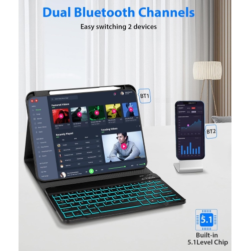 iPad 10th Generation Keyboard Case, iPad 10.9 inch 2022 Case with Keyboard, Detachable Keyboard Case for iPad 10th Gen, 7 Colors Backlit, 2 Bluetooth