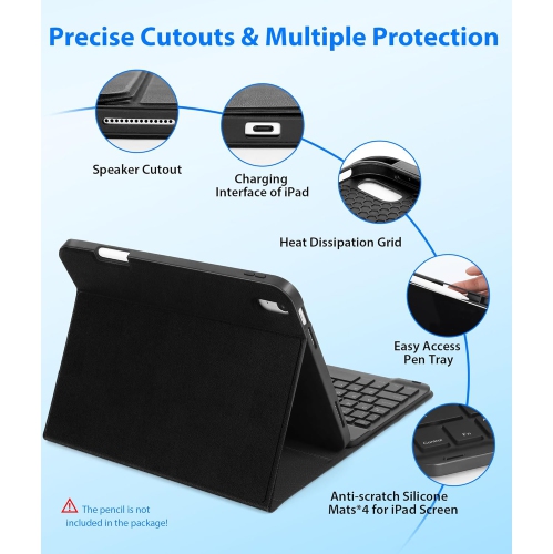 iPad 10th Generation Keyboard Case, iPad 10.9 inch 2022 Case with Keyboard, Detachable Keyboard Case for iPad 10th Gen, 7 Colors Backlit, 2 Bluetooth