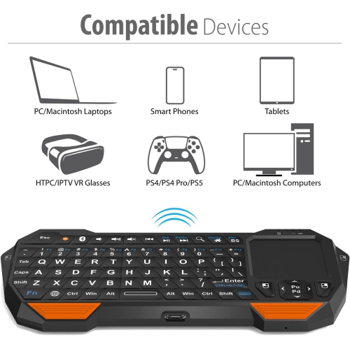 Mini Bluetooth Keyboard, Wireless Portable Lightweight with Built-In Touchpad, Compatible with Apple TV, PS4, HTPC/IPTVVR Glasses, Smartphones and