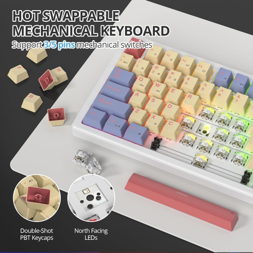 75% Cotton Candy Mechanical Gaming Keyboard, Hot Swap RGB Custom Keyboard with Knob, Gasket Mount Wired TKL Keyboard, Pre-lubed White Switch Creamy