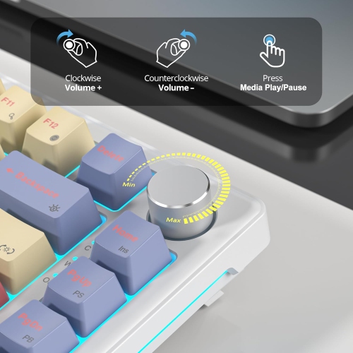 75% Cotton Candy Mechanical Gaming Keyboard, Hot Swap RGB Custom Keyboard with Knob, Gasket Mount Wired TKL Keyboard, Pre-lubed White Switch Creamy