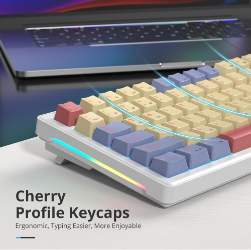 75% Cotton Candy Mechanical Gaming Keyboard, Hot Swap RGB Custom Keyboard with Knob, Gasket Mount Wired TKL Keyboard, Pre-lubed White Switch Creamy