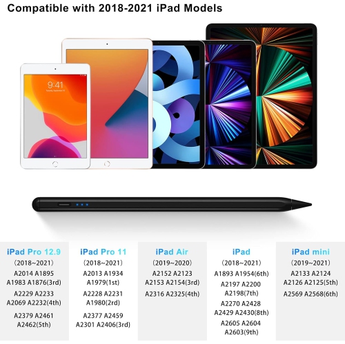 Stylus Pen for iPad with 4 Smooth Fine Tips and Palm Rejection Tilt Sensitivity High Precision Magnetic Pencil for iPad 10/9/8/7/6, iPad Air 5/4/3,