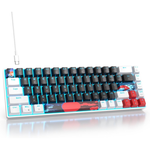 OECECA  Protable 60% Percent Gaming Keyboard Mechanical, Mini Compact Ice-Blue Led Backlit 68 Keys Wired Office Keyboard \w Red Switch For