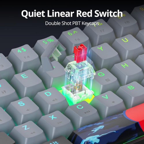 60% Wired Gaming Keyboard, 68 Keys Portable Mechanical Keyboard, Compact Mini Keyboard with RGB Backlit Red Switch PBT Keycaps for Win Laptop
