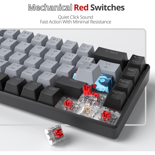 60% Wired Gaming Keyboard, 68 Keys Portable Mechanical Keyboard, Compact Mini Keyboard with RGB Backlit Red Switch PBT Keycaps for Win Laptop