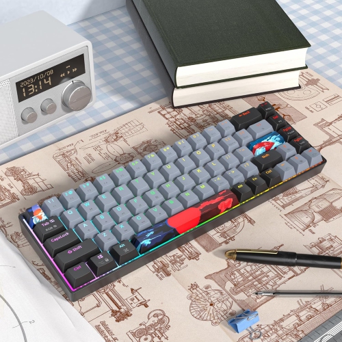 60% Wired Gaming Keyboard, 68 Keys Portable Mechanical Keyboard, Compact Mini Keyboard with RGB Backlit Red Switch PBT Keycaps for Win Laptop